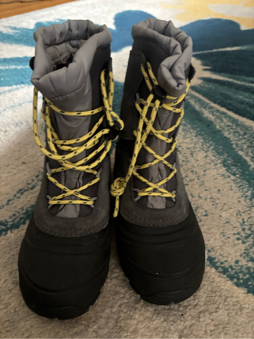 The North Face Kids Gray Snow Boots with Yellow Laces